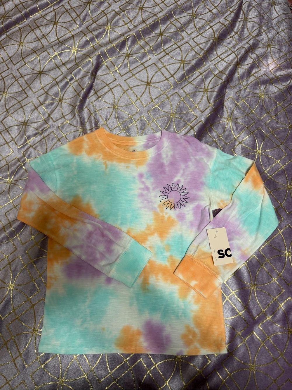 💥 KIDS Girls Tie-Dye Long Sleeve Top with Sun Graphic